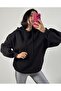 Black Hooded Oversize Basic Sweatshirt 26259 - 2