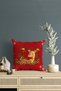 Menesa Home New Year Themed Deer Patterned Red Colored Digital Printed Throw Pillow Cover
