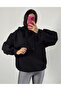 Black Hooded Oversize Basic Sweatshirt 26259 - 3