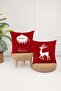 Menesa Home New Year Themed Merry Christmas Written Deer Patterned Digital Printed 2-Piece Throw Pillow Cover