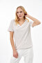 100% Organic Cotton V-Neck Striped T-shirt Ecru/Brown - 3