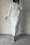 Pencil Satin Hijab Evening Dress Decorated with Elegant Touchs and Feather Sleeves White