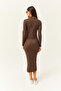 Women's Bitter Brown Zippered Stand-Up Collar Long Lycra Dress ELB-19001999 - 6