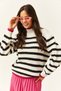 Women's Ecru Collar and Skirt Color Striped Striped Knitwear Sweater KZK-19000713 - 2