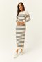 Women's Striped Stone Black Crew Neck Long Knitwear Dress ELB-19001998 - 2
