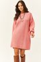 Women's Pink Crew Neck Balloon Sleeve Soft Textured Knitwear Tunic Dress ELB-19001802