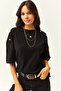 Women's Black Shoulder Gold Buttoned Cotton T-Shirt TSH-19000763 - 4