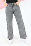 Girl's Wide Leg Denim Jeans with Side Snap Buttons - 4