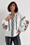 Women's White Balloon Sleeve Fully Embroidered Cotton Blouse
