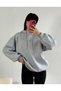Gri Şardonlu Kapşonlu Oversize Basic Sweatshirt 26259 - 2