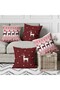 Menesa Home New Year's Themed Red Colored Deer Pattern Digital Printed 4-Piece Throw Pillow Cover