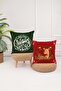 Menesa Home New Year's Themed Deer Patterned Red Color Digital Printed Throw Pillow Cover Set of 2