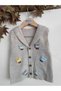 Baby And Child Embossed Cat Accessory Buttoned Seasonal Beige Knitwear Vest