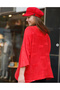 Women's Red Vintage Orphan Sleeve Ovesize Loose Cotton Knitwear Sweater - 2