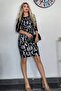 Flexible Diving Fabric Shiny Stone Letter Printed Long Sleeve Black Evening Dress 5093 - 5