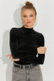 Half-Neck Women's Black Velvet Blouse - 2