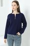 Women's Navy Blue Steel Knit Zippered Knitwear Cardigan - 4