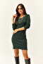 Women's Emerald Green Wide Collar Lycra Dress ELB-19001613 - 3