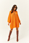Women's Orange Crew Neck Balloon Sleeve Soft Textured Knitwear Tunic Dress ELB-19001802 - 2