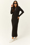 Women's Black Crew Neck Long Knitwear Dress ELB-19001998 - 5