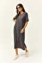 Women's Smoked Side Slit Oversize Cotton Dress ELB-19001880 - 2
