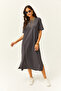 Women's Smoked Side Slit Oversize Cotton Dress ELB-19001880 - 5