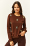 Women's Bitter Brown Eye Embroidered Seasonal Sweatshirt SWT-19000598 - 2