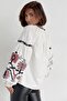 Women's White Balloon Sleeve Fully Embroidered Cotton Blouse - 3