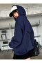 Star back Printed Navy Blue Hooded Sweatshirt