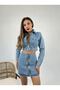 Women's 100% Cotton Denim Jacket Skirt Set Blue - 3