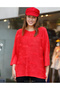 Women's Red Vintage Orphan Sleeve Ovesize Loose Cotton Knitwear Sweater