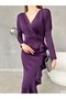 Flexible Scuba Fabric Purple Color Flounce Detailed Long Sleeve Evening Dress GL-739582667 - 4