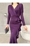 Flexible Scuba Fabric Purple Color Flounce Detailed Long Sleeve Evening Dress GL-739582667 - 2