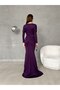 Flexible Scuba Fabric Purple Color Flounce Detailed Long Sleeve Evening Dress GL-739582667 - 5