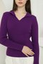 Women's Purple Polo V-Neck Knitwear Sweater