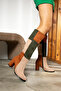 Daily Women's Knee High Suede Thick Heeled Khaki Zippered Comfortable Lightweight Serrated Sole Boots 700