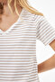 100% Organic Cotton V-Neck Striped T-shirt Ecru/Brown - 6