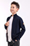 BRUSEL BOY'S ORANJ ZIPPERED NAVY BLUE POCKET Knitwear Cardigan - 5