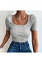 Women's Square Neck Short Sleeve Blouse-body Gray - 4