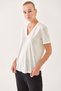Billys Regular Fit V-neck Standard Size Ecru Color Women's T-Shirt - 3