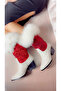 TOKYO RED WHITE Rhinestone Furry CHRISTMAS THEMED DALLAS SHORT BOOTS - 4
