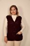 Women's V-Neck Winter Thick Wool Chain Modeled Knitwear Buttoned Pocket Mother Vest - 2