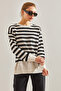 Women's Black and White Striped Sweater Stk115 - 4