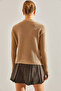 Women's Beige V-Neck Knitwear Sweater Stk106 - 2