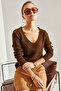 Women's Brown V-Neck Knitwear Sweater Stk106 - 6