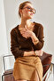 Women's Brown V-Neck Knitwear Sweater Stk106 - 8