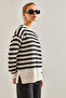 Women's Black and White Striped Sweater Stk115 - 6