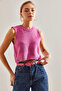Women's Fuchsia Crop Sweater Stk103 - 5