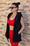 Women's Black Plush Thick Zippered Hooded Vest 23kylkmy01 - 6