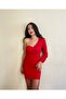 Women's Red Single Sleeve Side Gathered Short Dress - 6